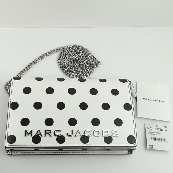 Marc Jacobs Leather White With Black Polka Dots Chain Strap Crossbody NWT - Picture 7 of 7